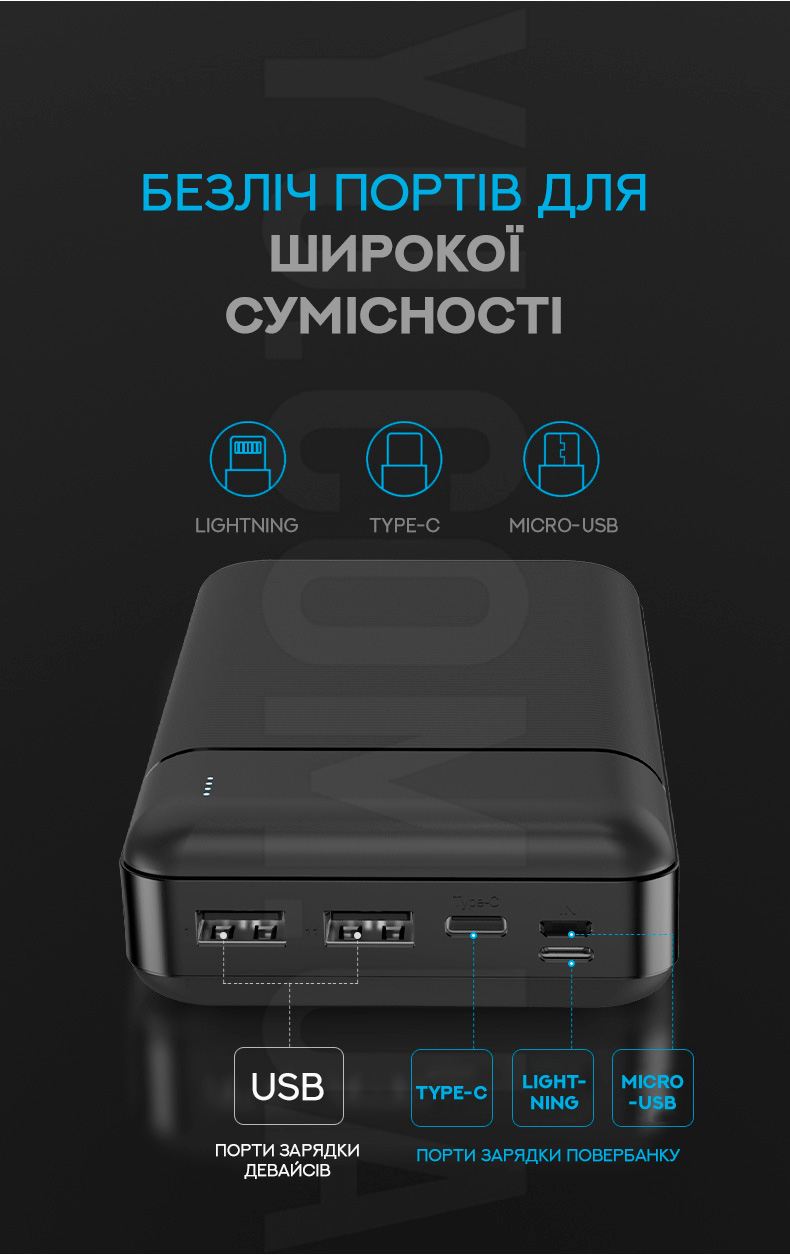 Потужний Powerbank 20000мАч KP KP-25 Потужний Powerbank 20000мАч KP KP-25